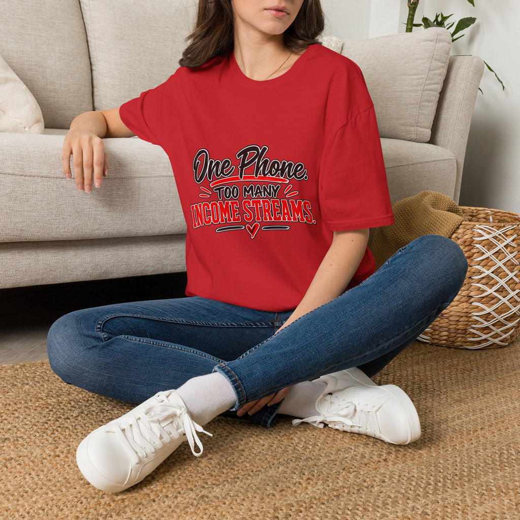 T-Shirt — "One Phone. Too Many Income Streams." Motivational Hustle Graphic Tee