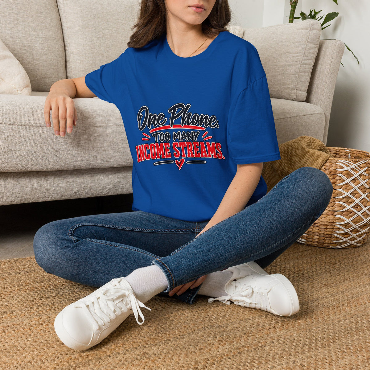 T-Shirt — "One Phone. Too Many Income Streams." Motivational Hustle Graphic Tee