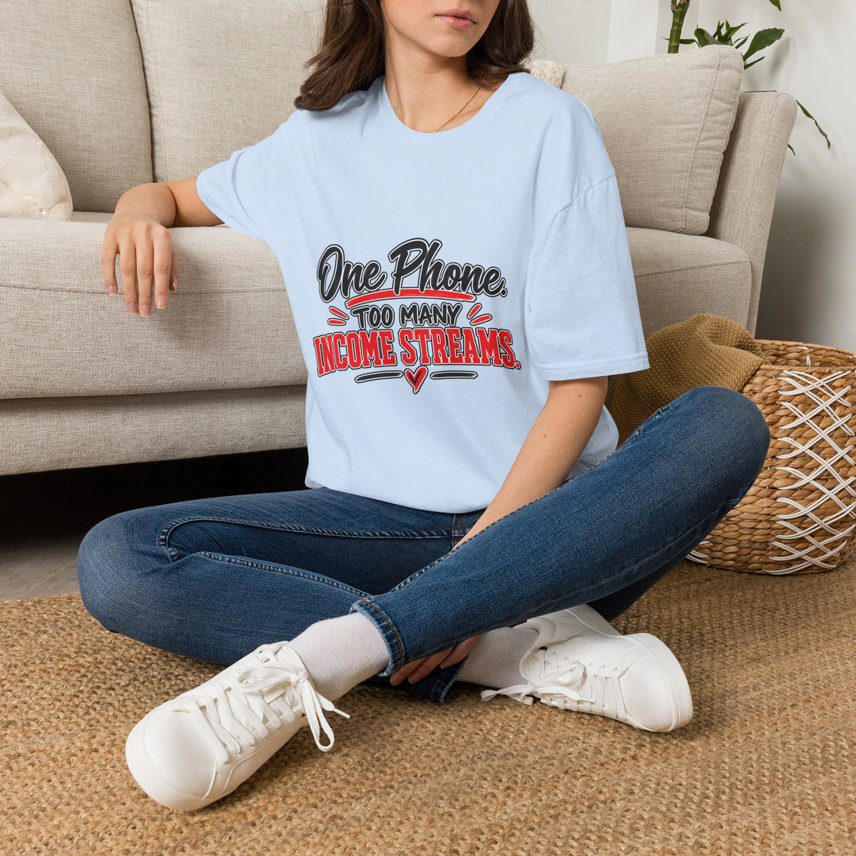 T-Shirt — "One Phone. Too Many Income Streams." Motivational Hustle Graphic Tee