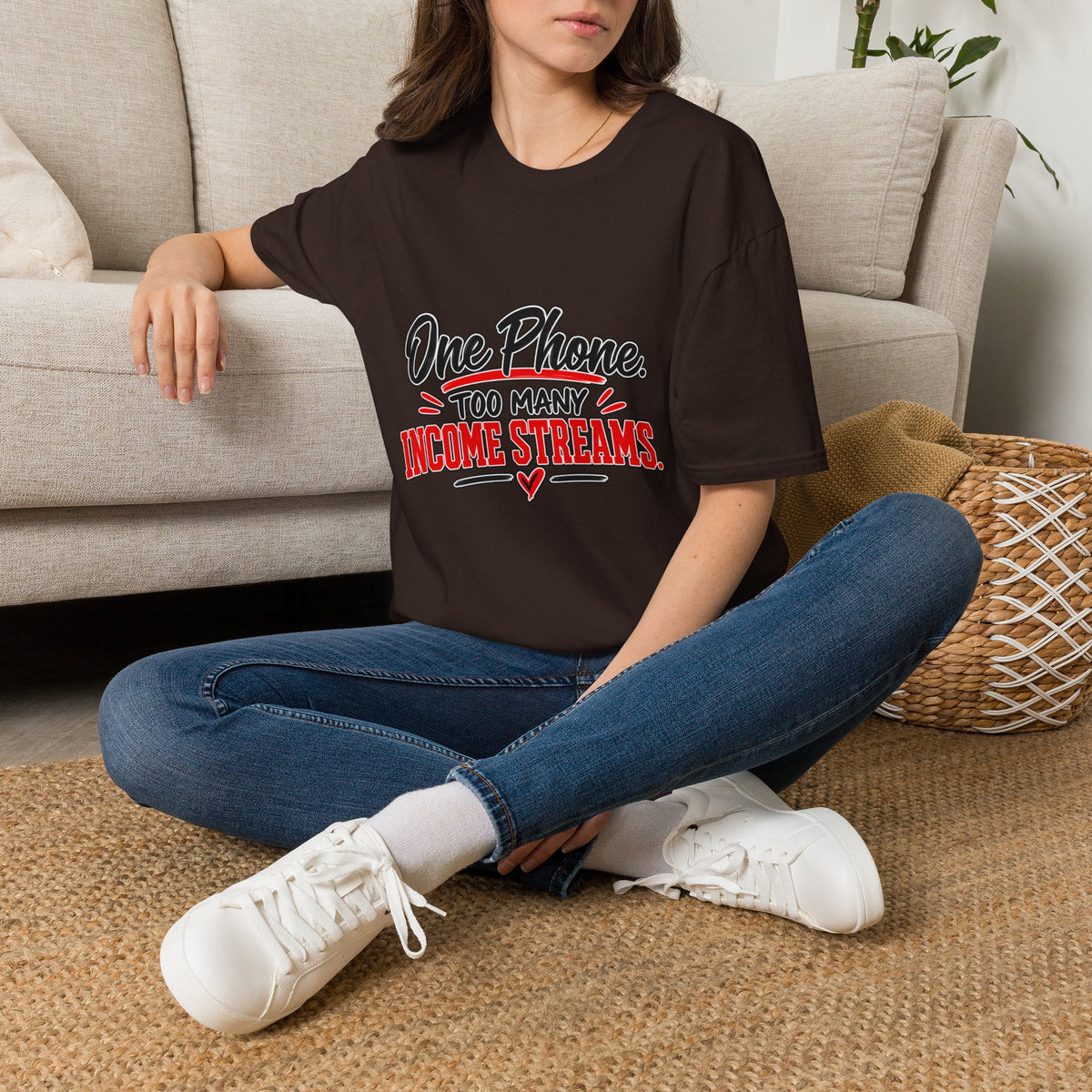 T-Shirt — "One Phone. Too Many Income Streams." Motivational Hustle Graphic Tee