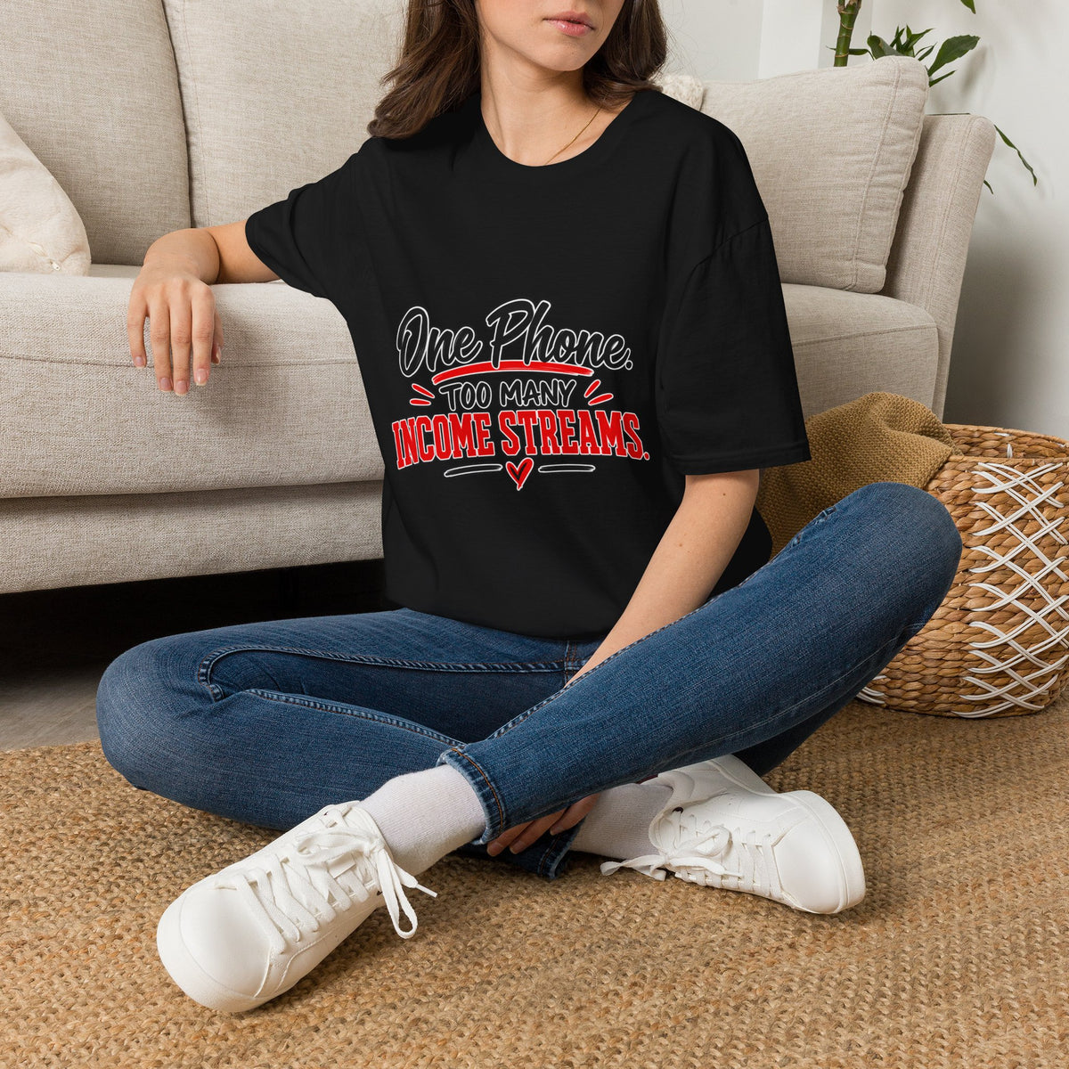 T-Shirt — "One Phone. Too Many Income Streams." Motivational Hustle Graphic Tee